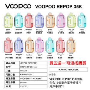‌35000口續航王 VOOPOO REPOP與RELX 20ml防漏油電子菸 深度對比評測